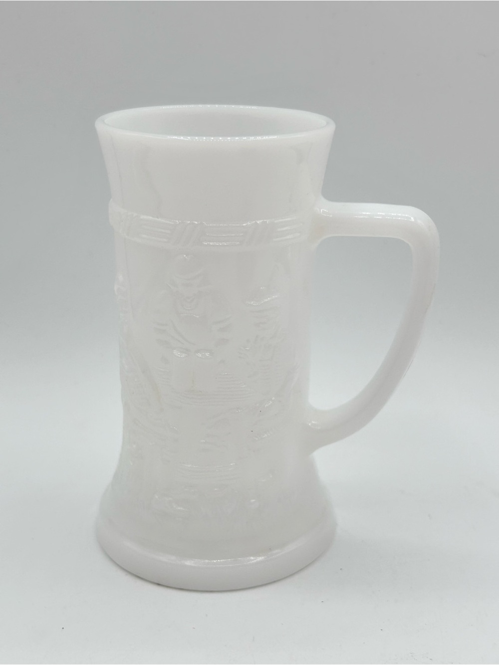 Vintage Milk Glass Beer Mug Stein Tavern Scene White